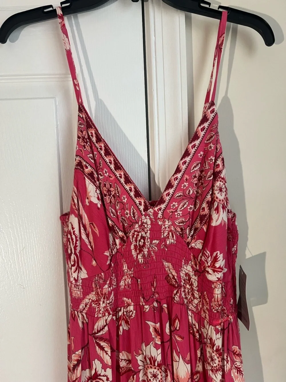 NWT Angie Pink & Red Floral Boho Beachy Sleeveless Crochet Maxi Dress Large - Picture 4 of 8